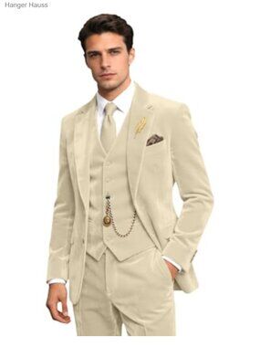 Men's 3 Piece Velvet Suit Set Slim Fit Blazer Vest Pants Tuxedos Wedding Prom